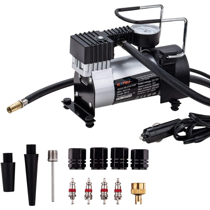 Heavy Duty 12V Portable Air Compressor - 150 PSI Car Tire Inflator With Storage Box