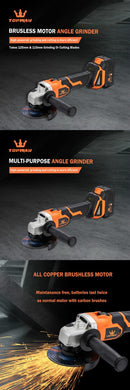 UNI-FIT Cordless Angle Grinder Brushless 2 Batteries 21V