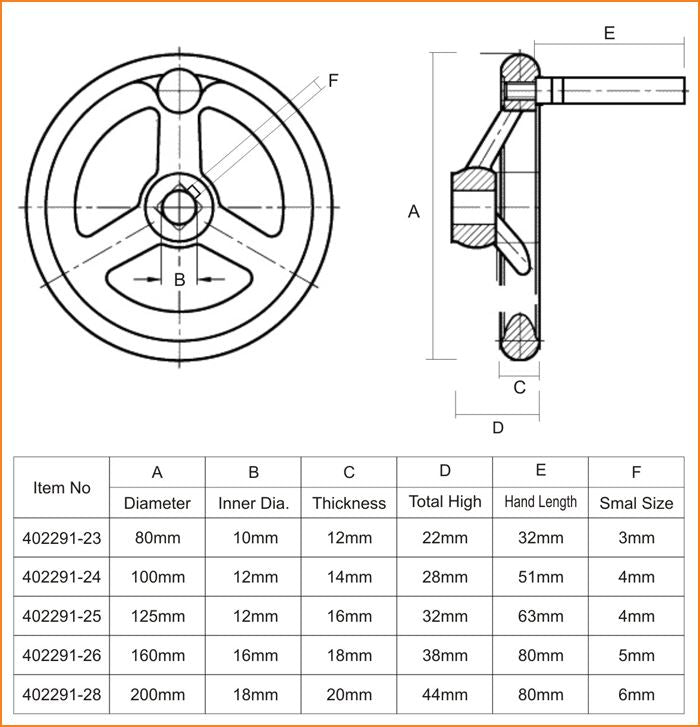 Handwheel W/Revolving Handle 250MM