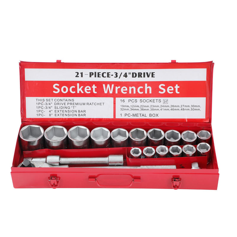 Socket Set 21pcs 3/4 Inch in Steel Case Hex