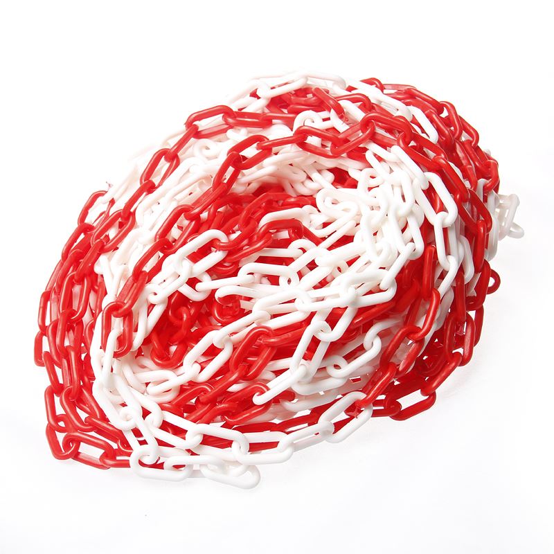 White and Red  Barrier Plastic Chain 6mm 25 meters