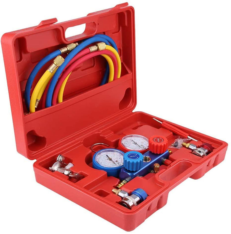 Manifold Gauge Set, with 5ft Hose, Air Conditioning Refrigerant Diagnostic Fluor Manifold Table Gauge