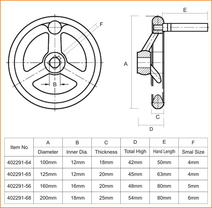 Open Type Handwheel with Foldable Handle 100MM