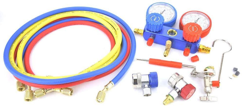 Manifold Gauge Set, with Hose, Air Conditioning Refrigerant Diagnostic Fluor Manifold Table Gauge